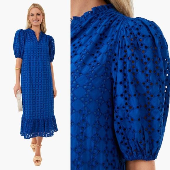 Tuckernuck Dresses & Skirts - NEW Hyacinth House Dress Lace Eyelet Midi Dress Royal Blue Size M